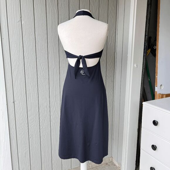 Patagonia Navy Halter Dress Open Back Tie Size M Travel Beach Casual - Picture 1 of 7